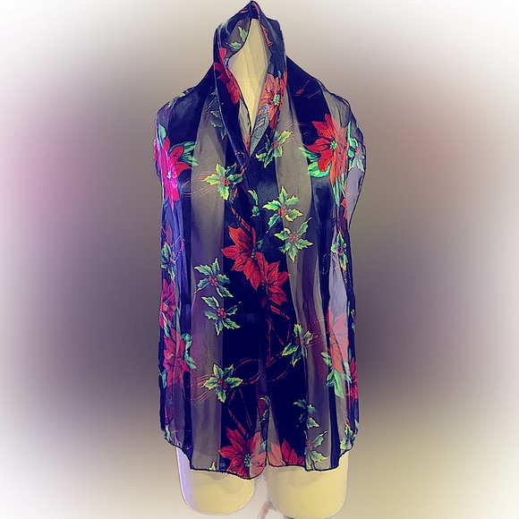 Striped Sheer Poinsettia Scarf - Picture 1 of 3